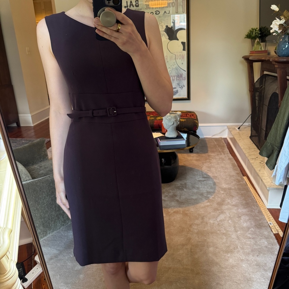 Ann Taylor Sleeveless Belted Sheath Dress in Deep Plum